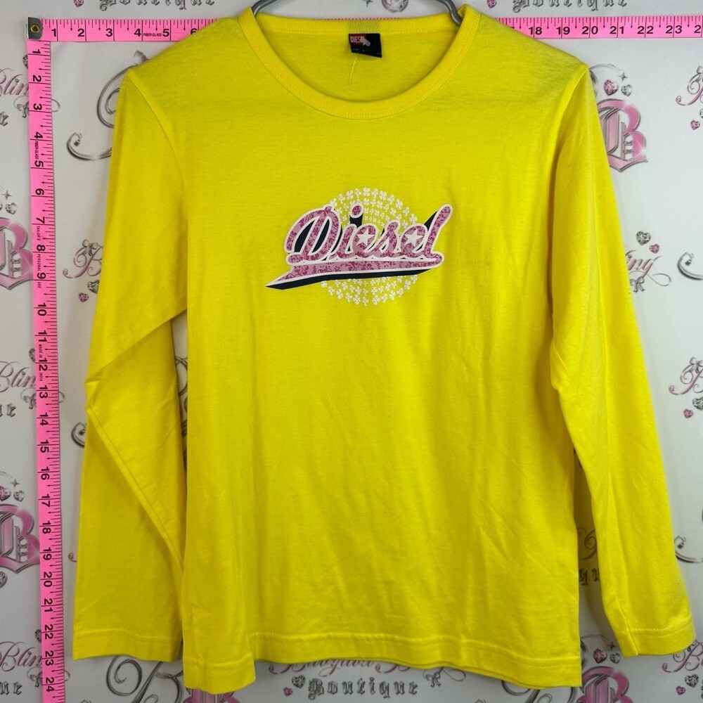 Diesel Bright Yellow Long Sleeve Tee with Pink Logo